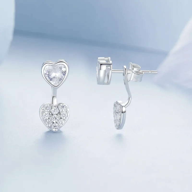 (immagine per) Orecchini a forma di cuore stile PANDORA anteriori e posteriori - BSE1043 - Visualizza 3