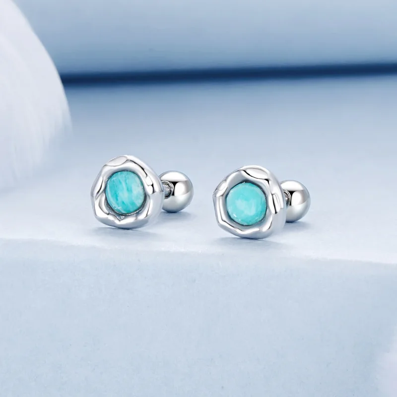 (immagine per) Orecchini in Amazzonite stile PANDORA - BSE1056 - Visualizza 2