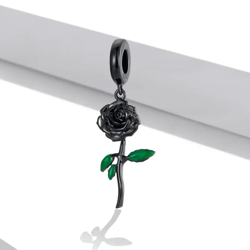 (immagine per) Pendente in stile PANDORA con rosa nera - BSC584 - Visualizza 2