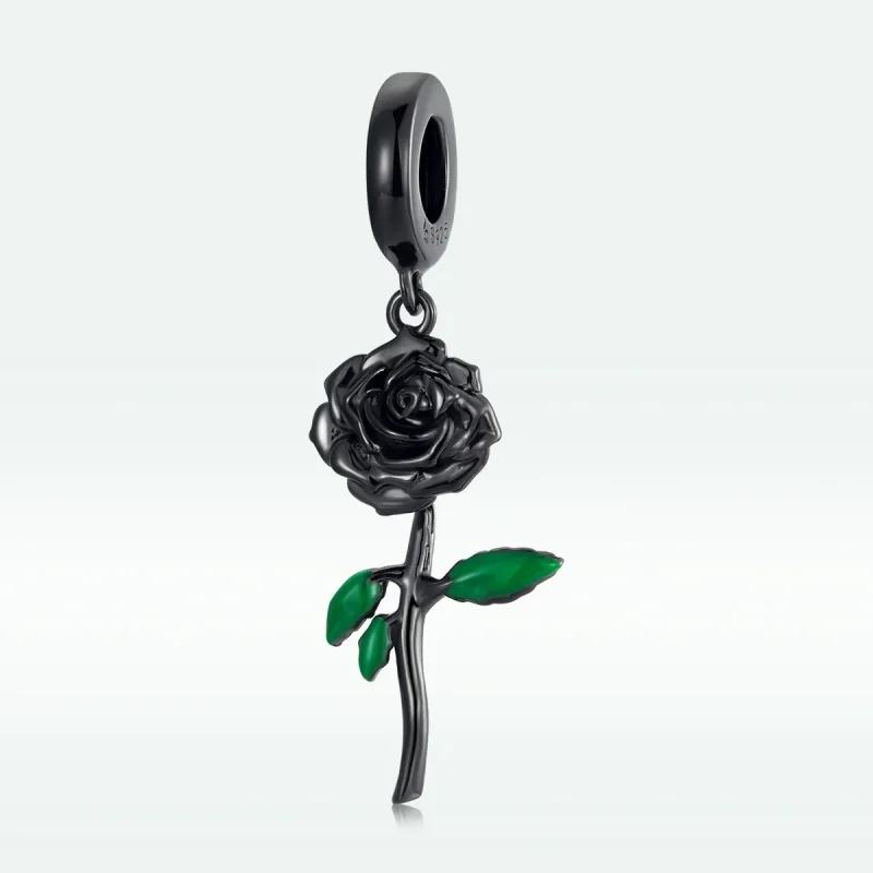 (immagine per) Pendente in stile PANDORA con rosa nera - BSC584 - Visualizza 3