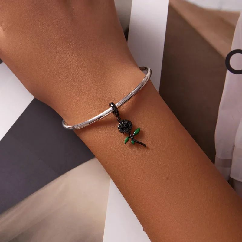 (immagine per) Pendente in stile PANDORA con rosa nera - BSC584 - Visualizza 5