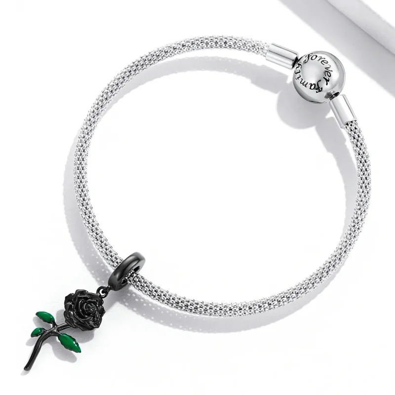 (immagine per) Pendente in stile PANDORA con rosa nera - BSC584 - Visualizza 6