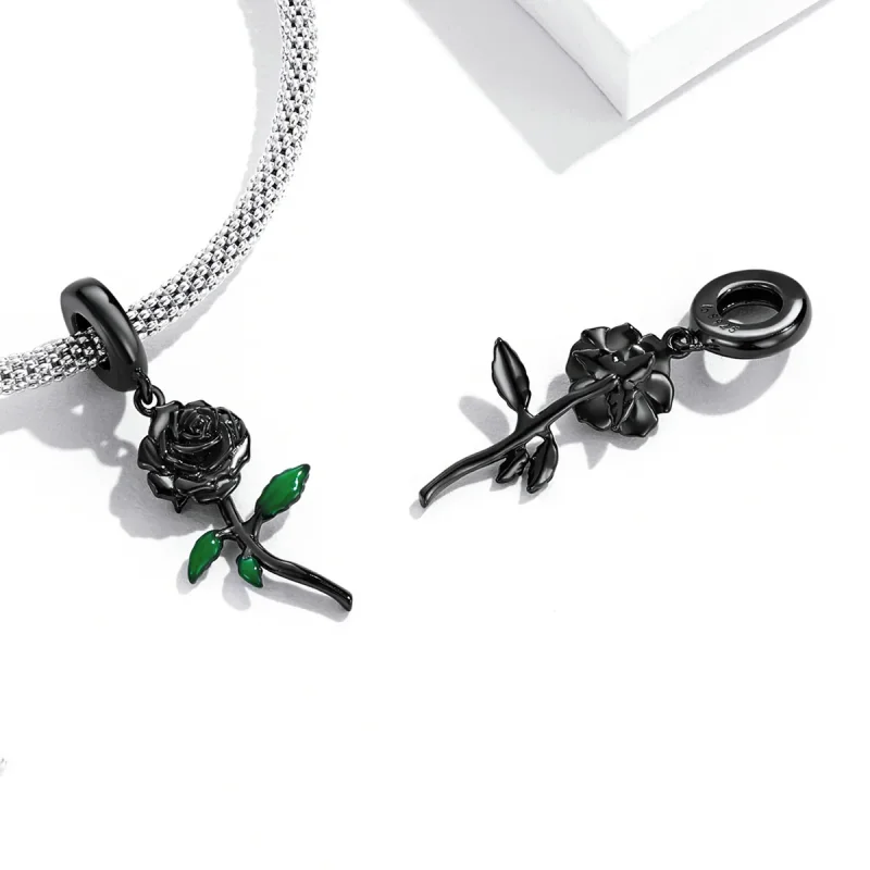 (immagine per) Pendente in stile PANDORA con rosa nera - BSC584 - Visualizza 7