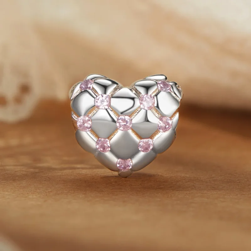 (immagine per) Perline a forma di cuore con diamanti rosa stile PANDORA - BSC1054 - Visualizza 2