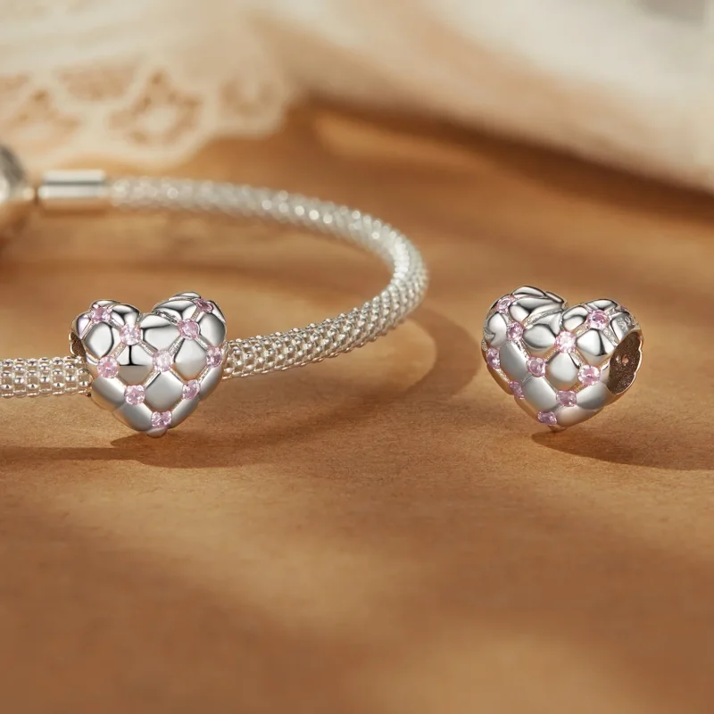 (immagine per) Perline a forma di cuore con diamanti rosa stile PANDORA - BSC1054 - Visualizza 4