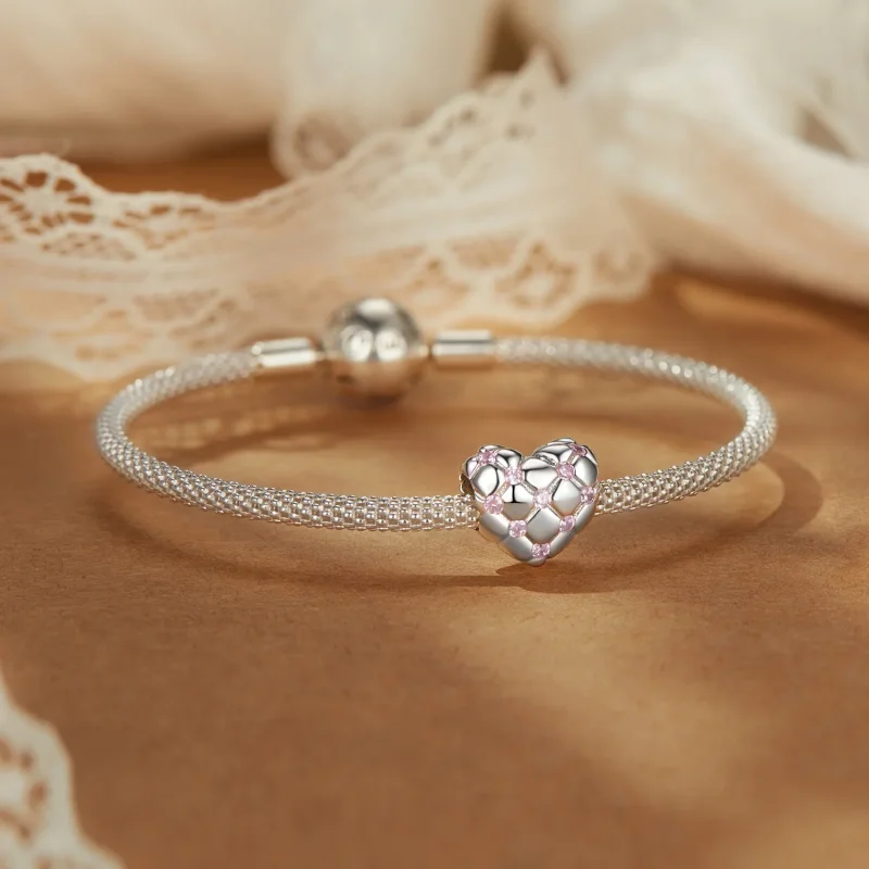 (immagine per) Perline a forma di cuore con diamanti rosa stile PANDORA - BSC1054 - Visualizza 5