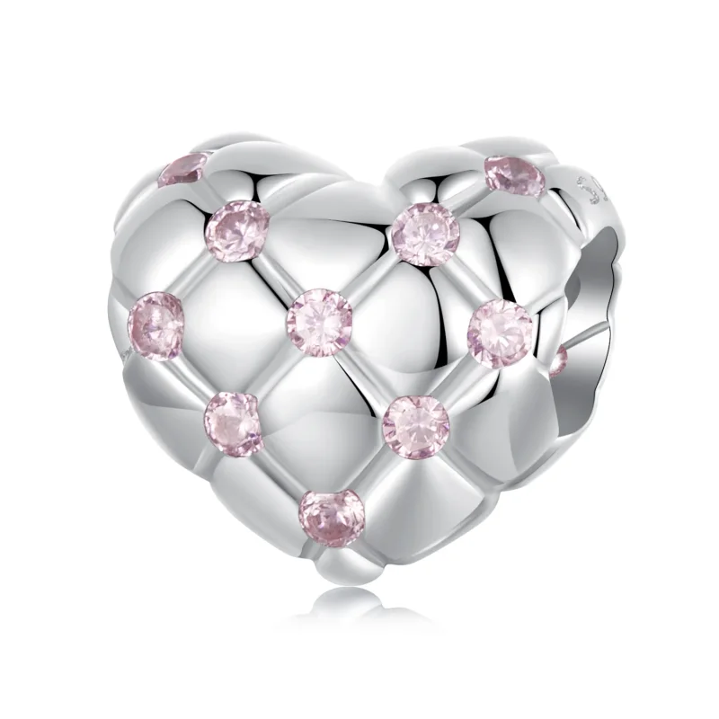 (immagine per) Perline a forma di cuore con diamanti rosa stile PANDORA - BSC1054
