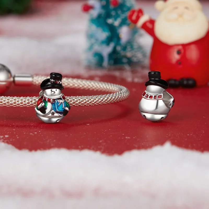 (immagine per) Perline di Natale con campanella a forma di pupazzo di neve in stile PANDORA - S - Visualizza 4