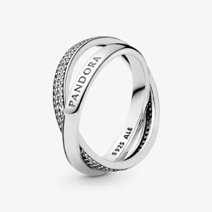 (immagine per) Anello con logo Pandora intrecciato e pavé - 196547CZ