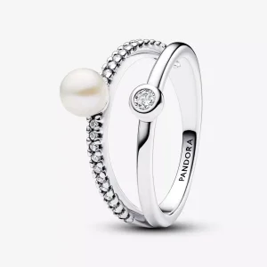 (immagine per) Anello Pandora Doppia Fascia con Perla d’Acqua Dolce Coltivata e Pavè - 193147C01