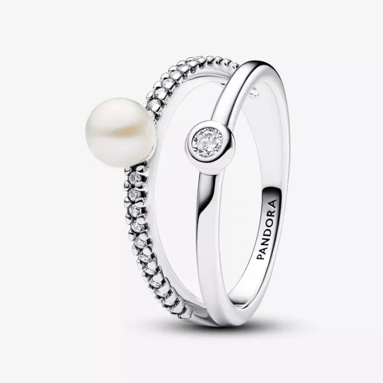 (immagine per) Anello Pandora Doppia Fascia con Perla d’Acqua Dolce Coltivata e Pavè - 193147C01