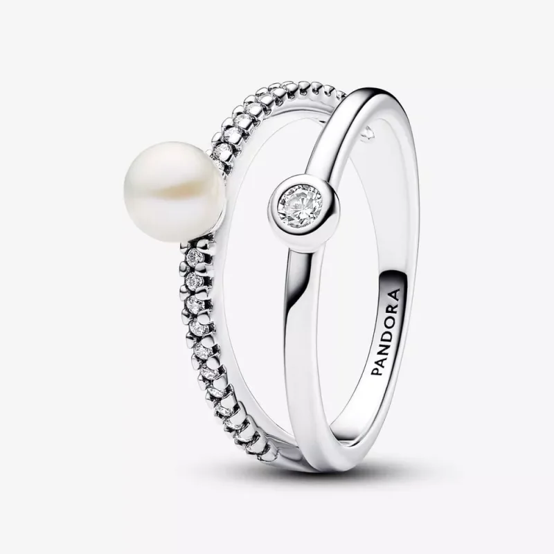 (immagine per) Anello Pandora Doppia Fascia con Perla d’Acqua Dolce Coltivata e Pavè - 193147C01