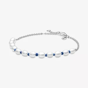 (immagine per) Bracciale Pandora con catena a cordino blu in perle coltivate d'acqua dolce trattate - 591689C01