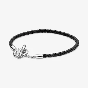(immagine per) Bracciale Pandora in pelle intrecciata con barra a T - 591675C01