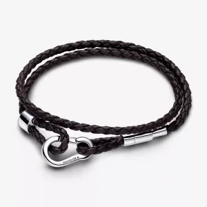 (immagine per) Bracciale Pandora in Pelle Marrone Doppio con Chiusura a Moschettone Regolabile - 593338C01