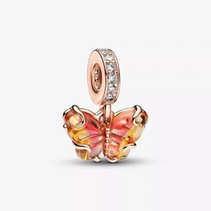 (immagine per) Charm Pandora Pendente Farfalla Vetro di Murano Arancione e Rosa - 782698C01