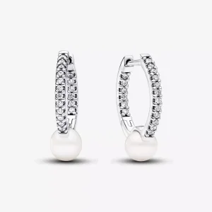 (immagine per) Orecchini Cerchi Pandora con Perle d’Acqua Dolce Coltivate e Pavè - 293171C01