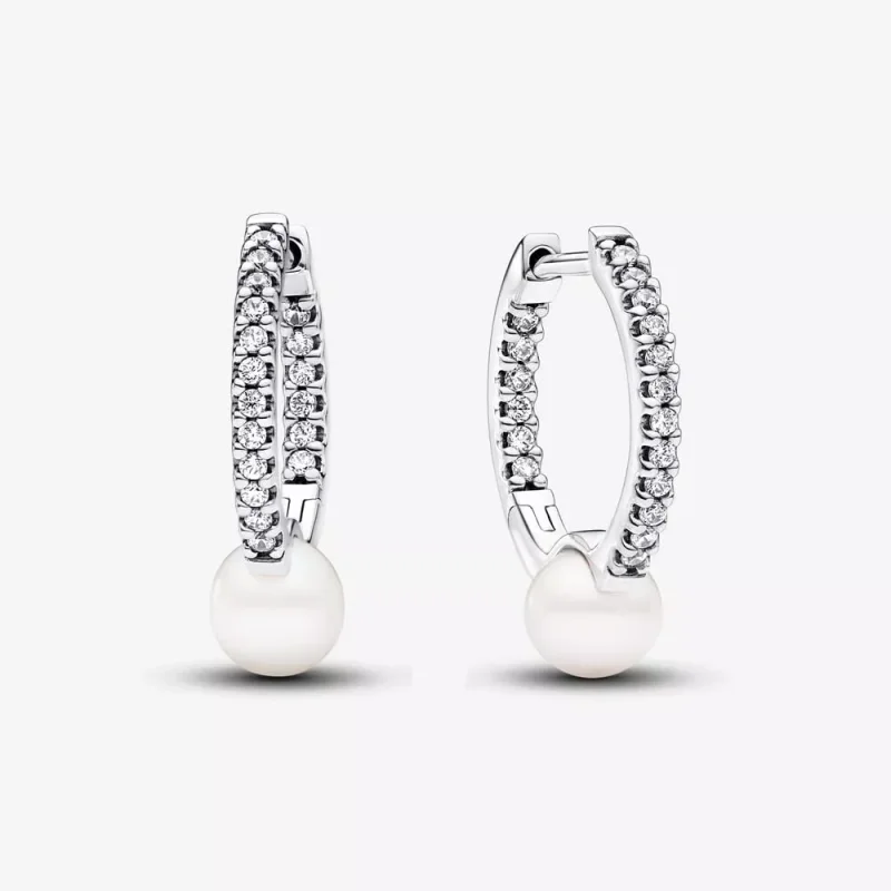 (immagine per) Orecchini Cerchi Pandora con Perle d’Acqua Dolce Coltivate e Pavè - 293171C01