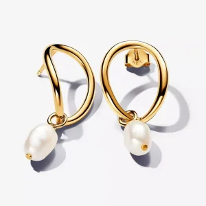 (immagine per) Orecchini Linea Pandora Sinuosa Circolare con Perla d'Acqua Dolce Coltivata Pendente - 263281C01