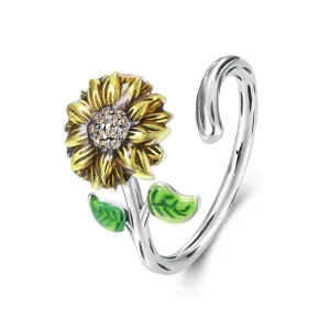 Anello aperto a forma di girasole in stile Pandora - SCR934 (immagine per) Anello aperto a forma di girasole in stile Pandora - SCR934