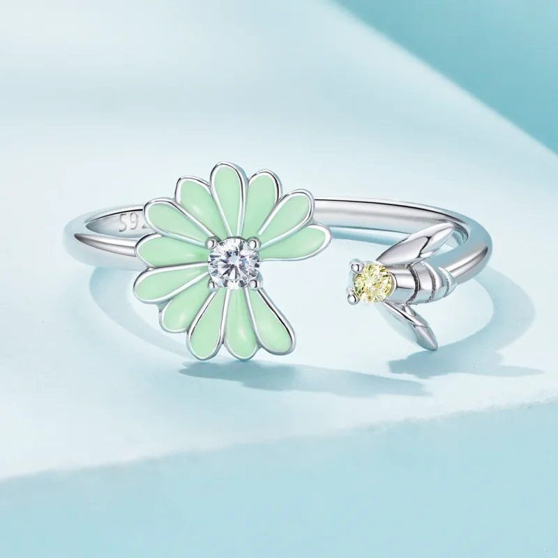 (immagine per) Anello aperto a forma di margherita con ape nello stile di Pandora - SCR929 - Visualizza 3