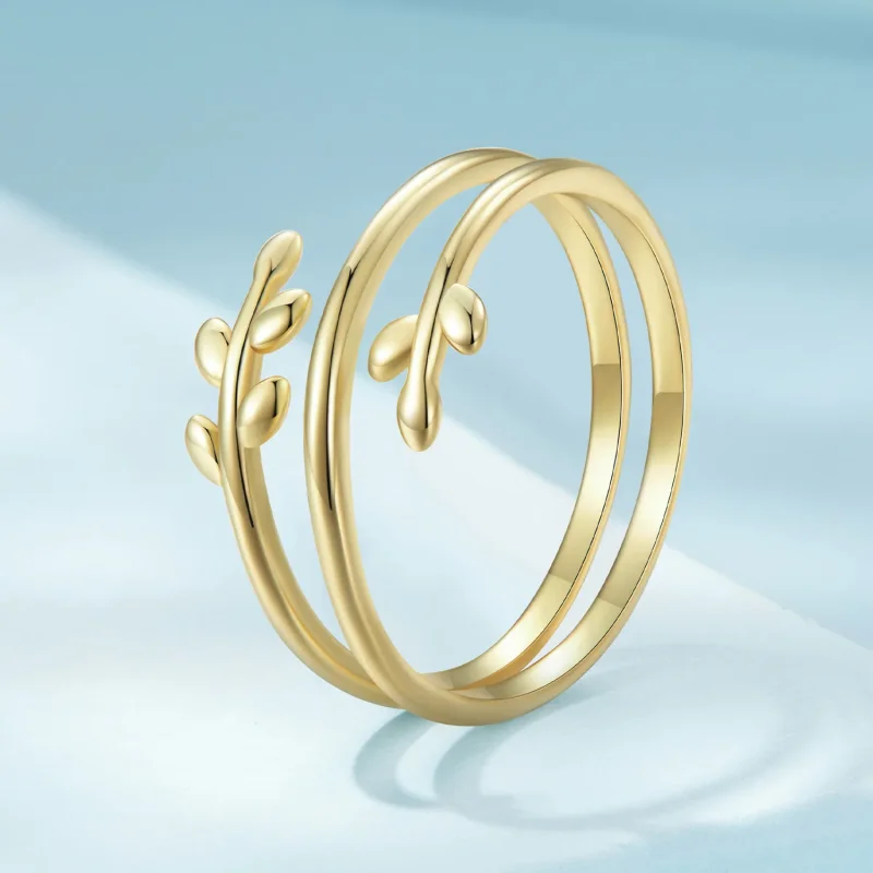 (immagine per) Anello aperto in stile Pandora placcato in oro con cerchi di foglie - SCR755-B - Visualizza 2