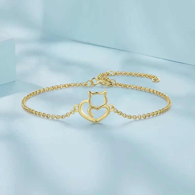 (immagine per) Braccialetto placcato in oro con grazioso stile Pandora a forma di gatto - SCB10 - Visualizza 3