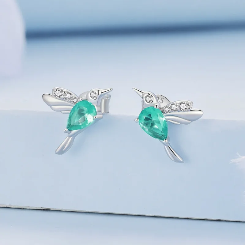 (immagine per) Orecchini a bottone con pendente a forma di colibrì in stile Pandora - BSE849 - Visualizza 2