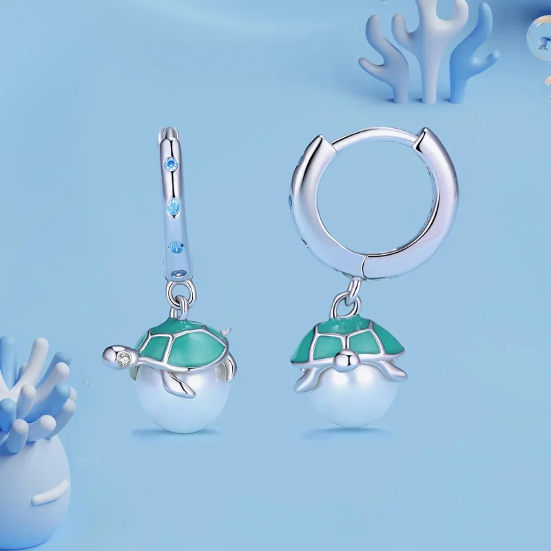 (immagine per) Orecchini a cerchio con ciondoli stile Pandora a forma di tartaruga marina - SCE - Visualizza 2