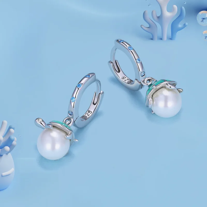 (immagine per) Orecchini a cerchio con ciondoli stile Pandora a forma di tartaruga marina - SCE - Visualizza 3