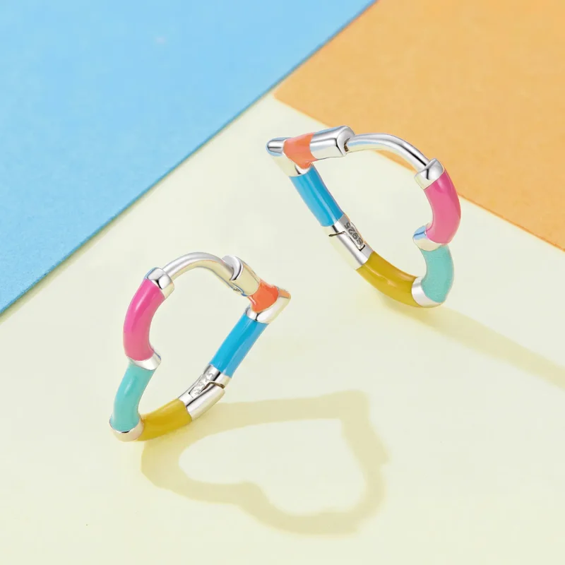 (immagine per) Orecchini a cerchio stile Pandora con cuore arcobaleno - SCE1607 - Visualizza 3