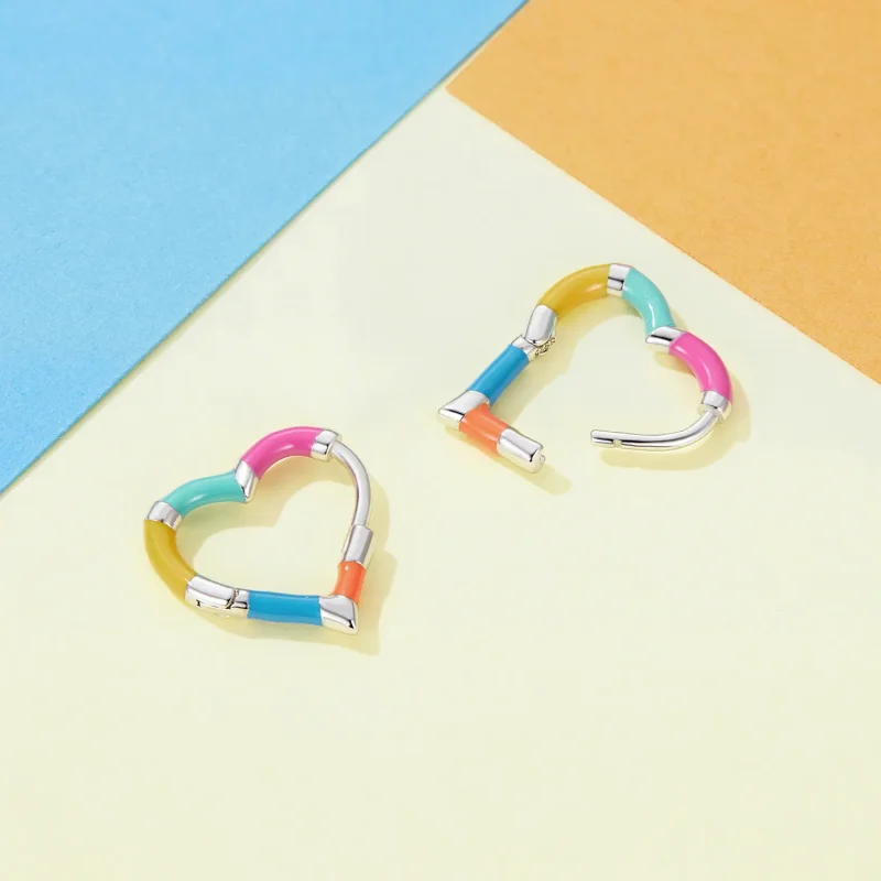(immagine per) Orecchini a cerchio stile Pandora con cuore arcobaleno - SCE1607 - Visualizza 4