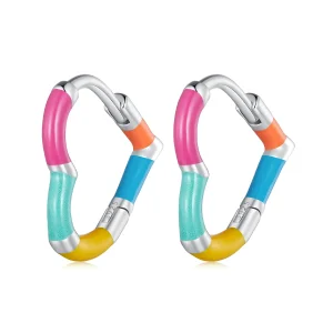 (immagine per) Orecchini a cerchio stile Pandora con cuore arcobaleno - SCE1607