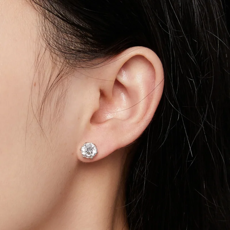 (immagine per) Orecchini a perno in stile Pandora con Moissanite da 1 carato - MSE020-L - Visualizza 4