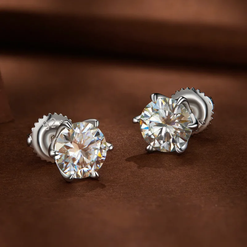 (immagine per) Orecchini a perno in stile Pandora con moissanite da 1 carato - MSE021-S - Visualizza 3