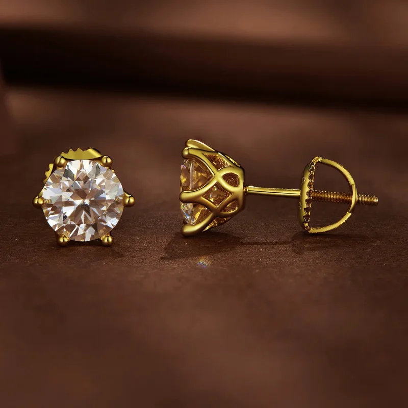 (immagine per) Orecchini a perno in stile Pandora placcati in oro con Sei Artigli di Moissanite - Visualizza 2