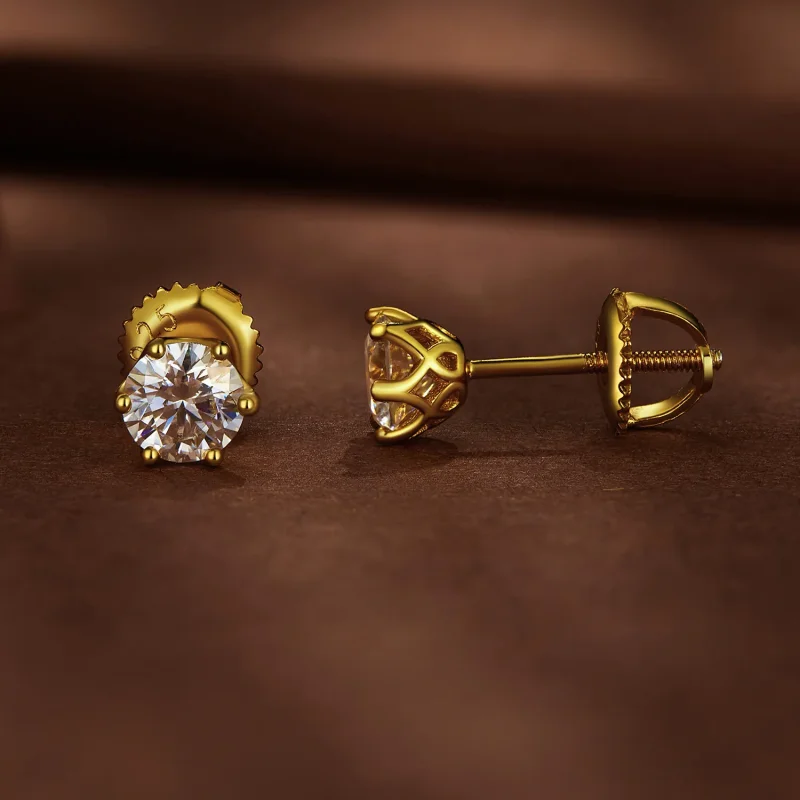 (immagine per) Orecchini a perno in stile Pandora placcati in oro con sei artigli e moissanite - Visualizza 2
