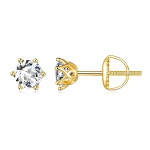 (immagine per) Orecchini a perno in stile Pandora placcati in oro con sei artigli e moissanite da 05 carati - MSE004-BS