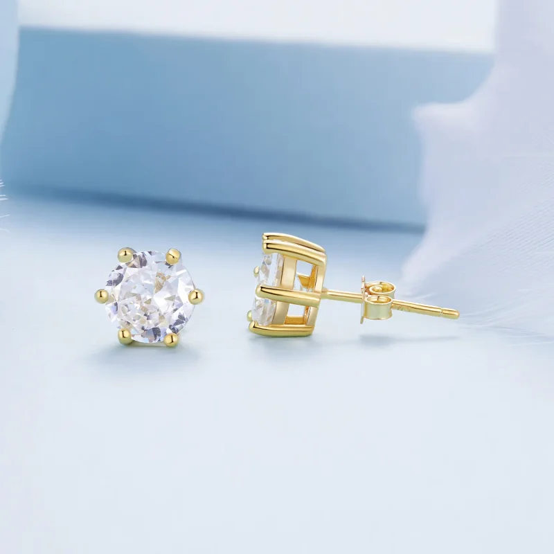 (immagine per) Orecchini a perno in zircone lucido placcati in oro stile Pandora - BSE615-7B - Visualizza 4