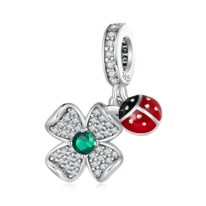 (immagine per) Pendente a forma di coccinella a quadrifoglio fortunato stile Pandora - SCC2523