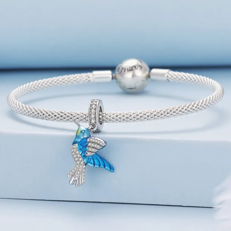 (immagine per) Pendente Charm dallo stile Pandora, delicato e raffigurante un Martin Pescatore - Visualizza 3