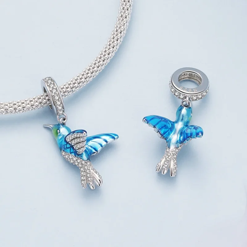 (immagine per) Pendente Charm dallo stile Pandora, delicato e raffigurante un Martin Pescatore - Visualizza 4