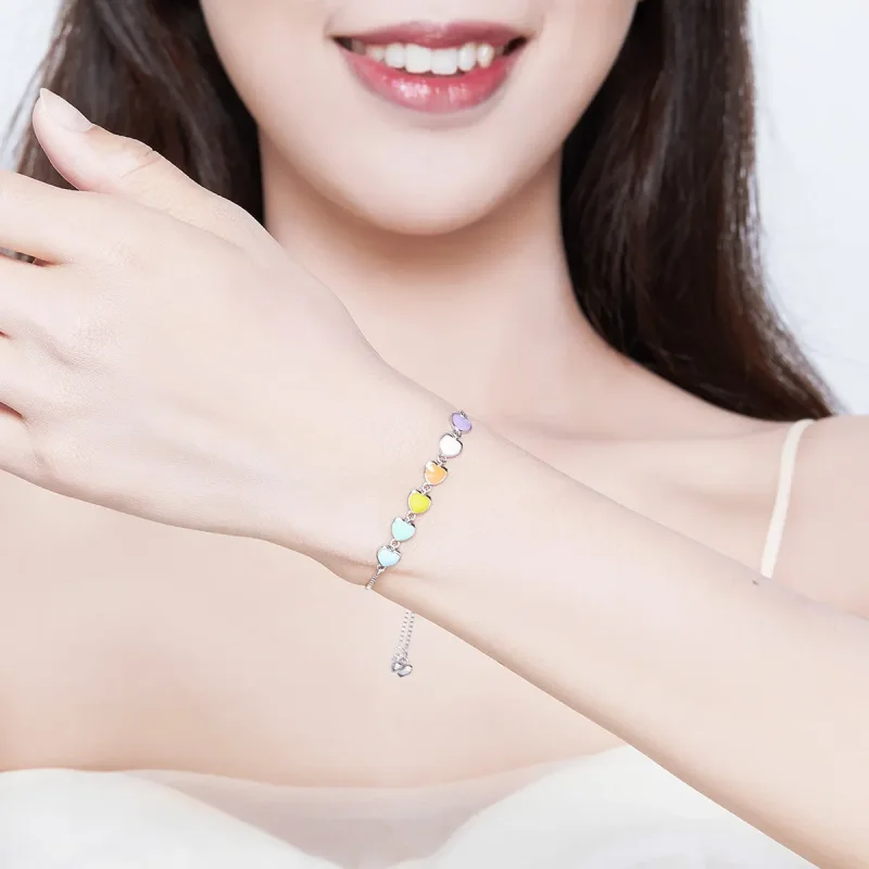 (immagine per) Bracciale tipo Pandora Cuori arcobaleno - SCB158 - Visualizza 2