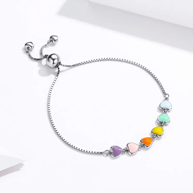 (immagine per) Bracciale tipo Pandora Cuori arcobaleno - SCB158 - Visualizza 3