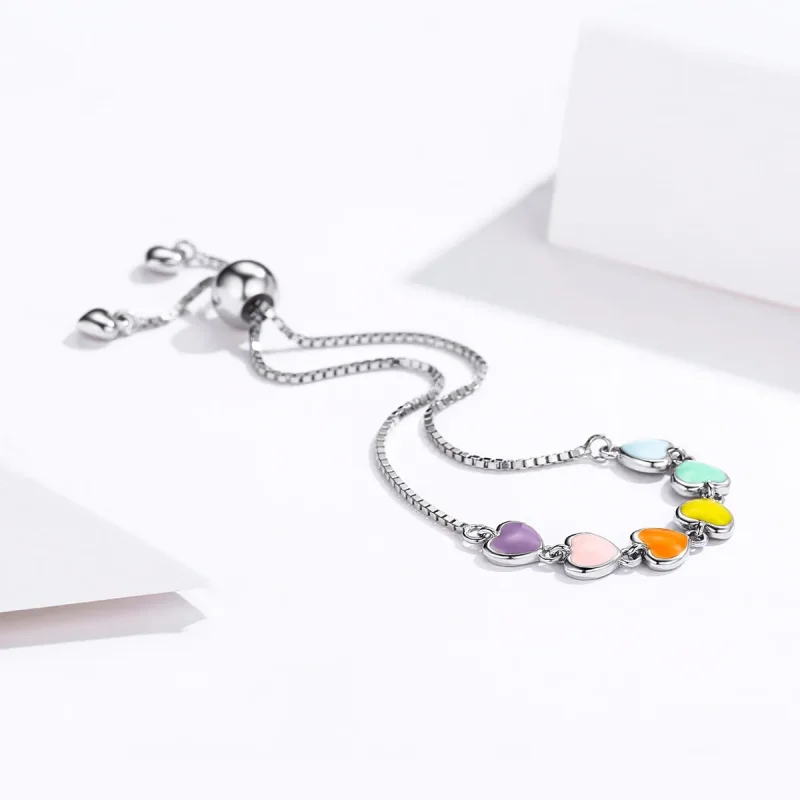 (immagine per) Bracciale tipo Pandora Cuori arcobaleno - SCB158 - Visualizza 4