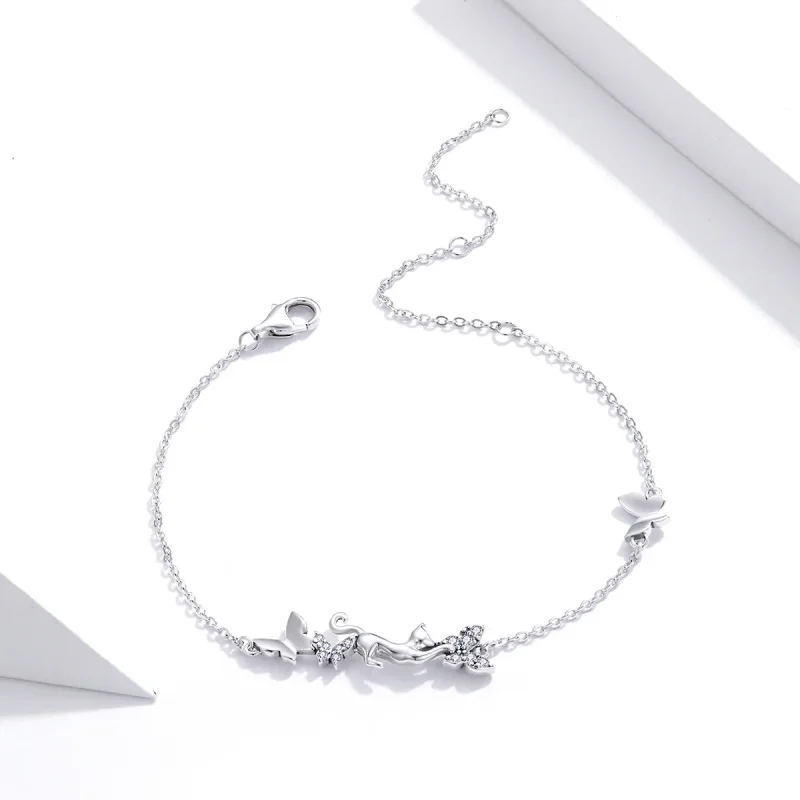 (immagine per) Bracciale tipo Pandora Gatto e farfalle - SCB195 - Visualizza 2