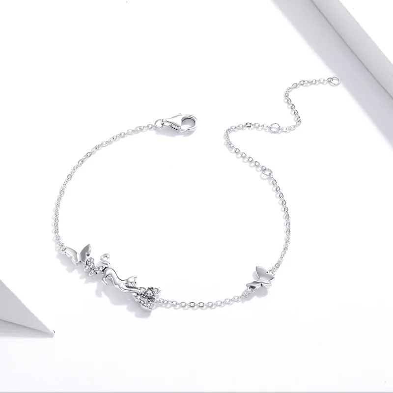 (immagine per) Bracciale tipo Pandora Gatto e farfalle - SCB195 - Visualizza 3