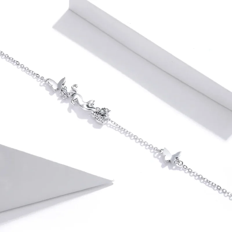 (immagine per) Bracciale tipo Pandora Gatto e farfalle - SCB195 - Visualizza 4