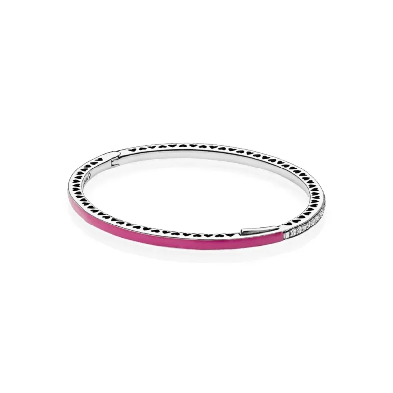 (immagine per) Bracciale Rigido PANDORA in argento zirconia cubica e smalto color orchidea, 590537EN69