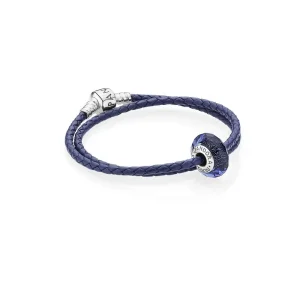 (immagine per) Bracciale in Pelle PANDORA intrecciata Blu Scuro, Giro Doppio